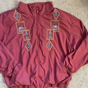 Vintage Adolfo Sport Embroidered Arabian 90s Elephant Orange Zip Jacket Women XL